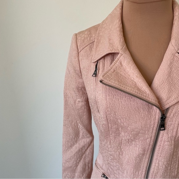 BCBGMAXAZRIA Boe Pink Textured Cotton Moto Motorcycle Jacket EUC Size Small - Picture 7 of 12
